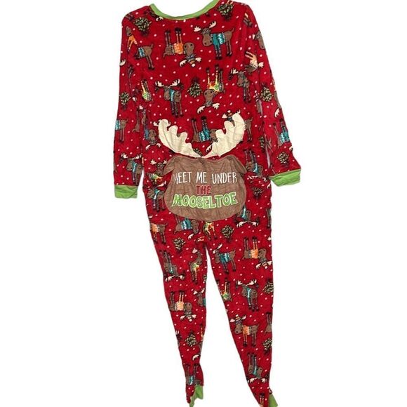Moose Holiday Flap Back PJ’s “Meet Me Under The Mooseltoe Onesie Pajamas. Sz M. - Picture 7 of 10